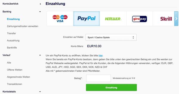 Einzahlungen bei Betvictor