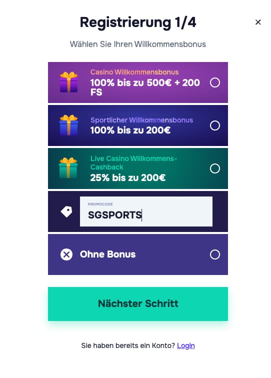 SG Casino Promocode