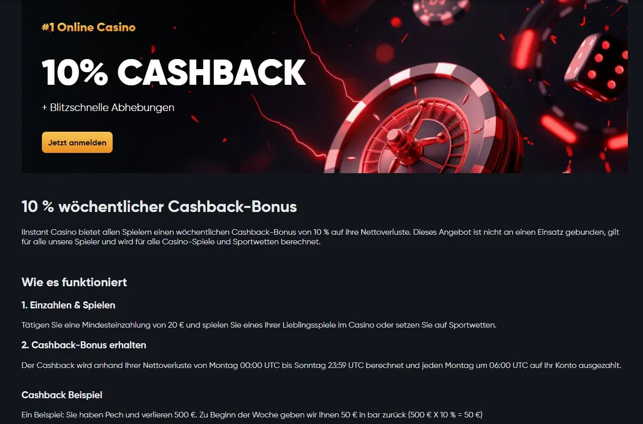 Instant Casino Cashback