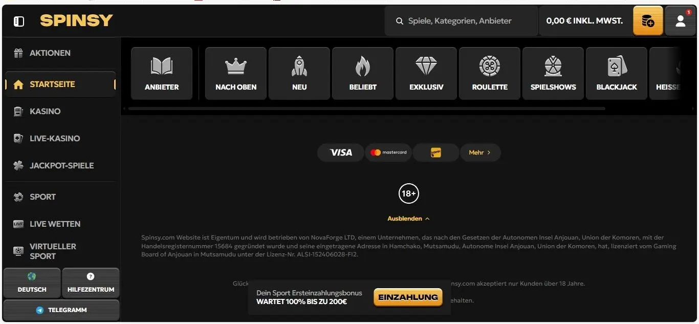 Spinsy Sportwetten Lizenz