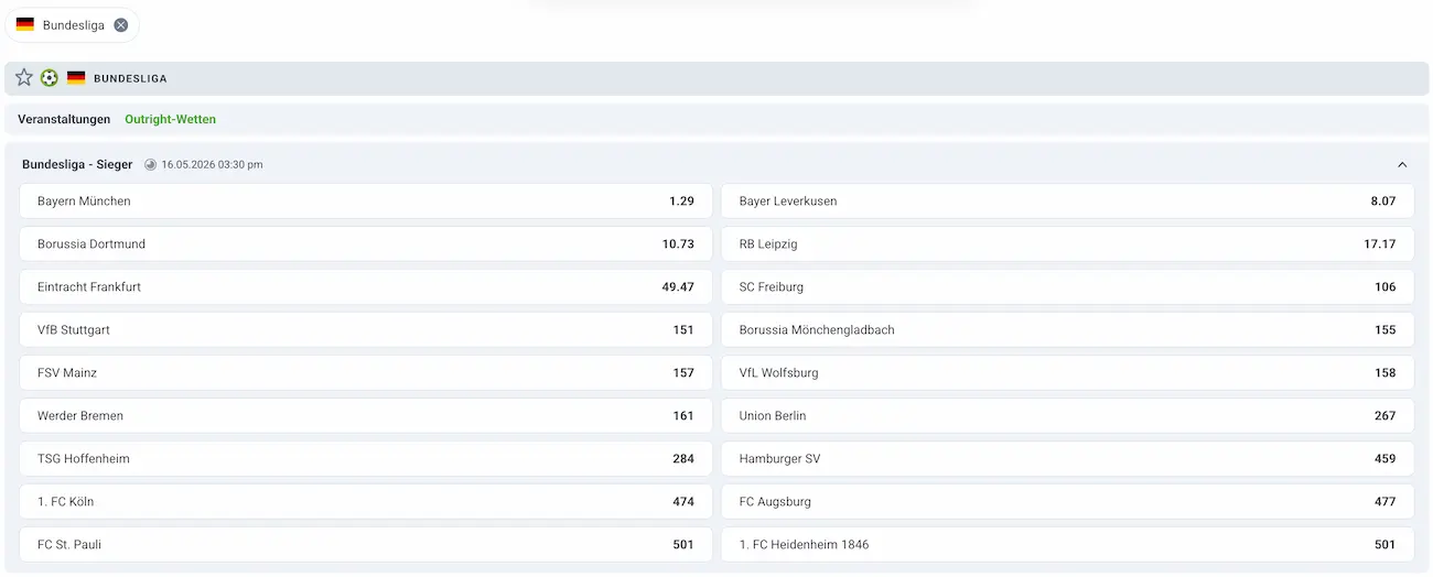 Bundesliga Meister Quoten