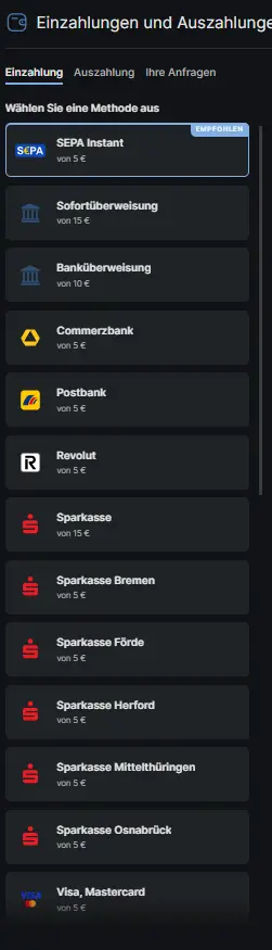 Fonbet Test der Einzahlung