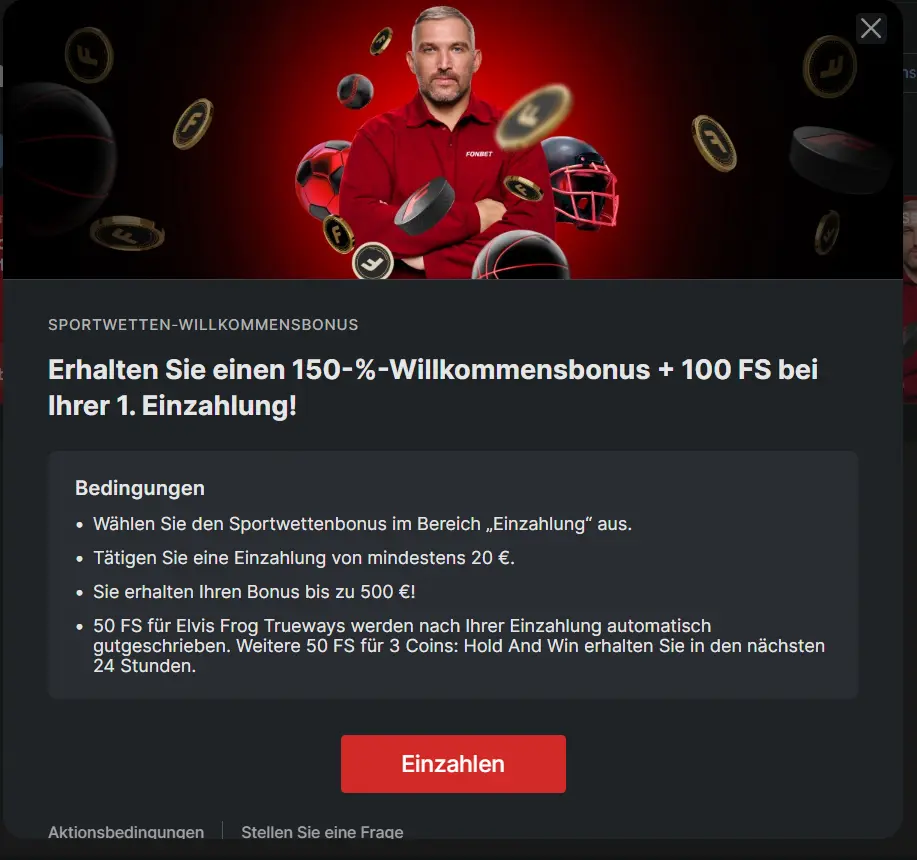 Der Fonbet Bonus für die Ersteinzahlung