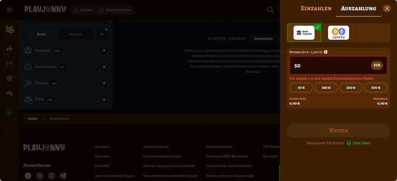 PlayJonny: Erfahrung mit der Auszahlung