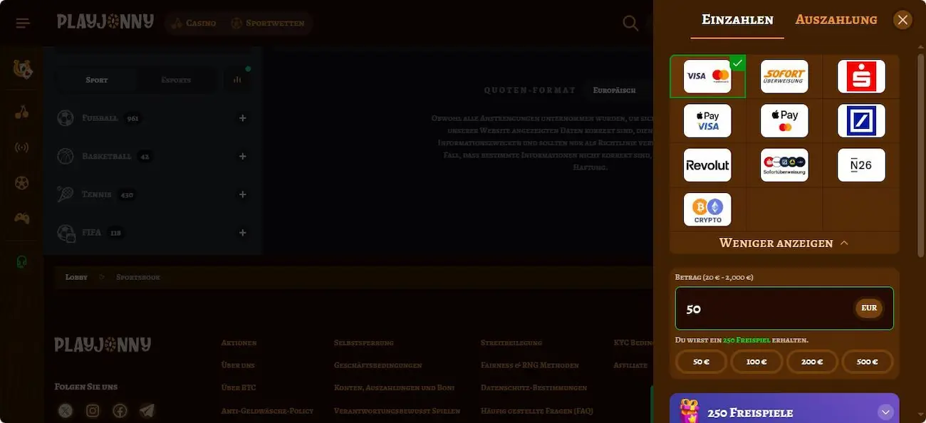 PlayJonny Test der Einzahlungsmethoden
