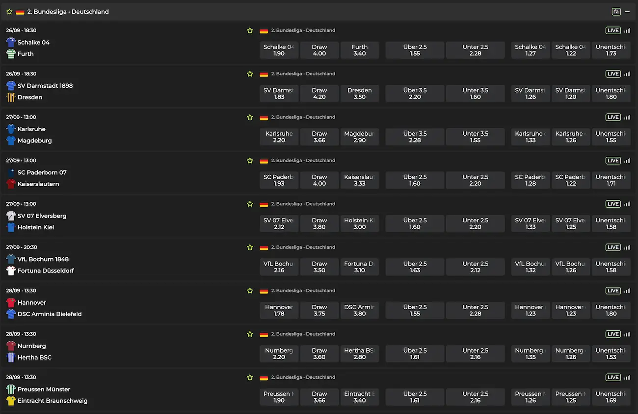 Quoten zum 7. Spieltag der 2. Bundesliga