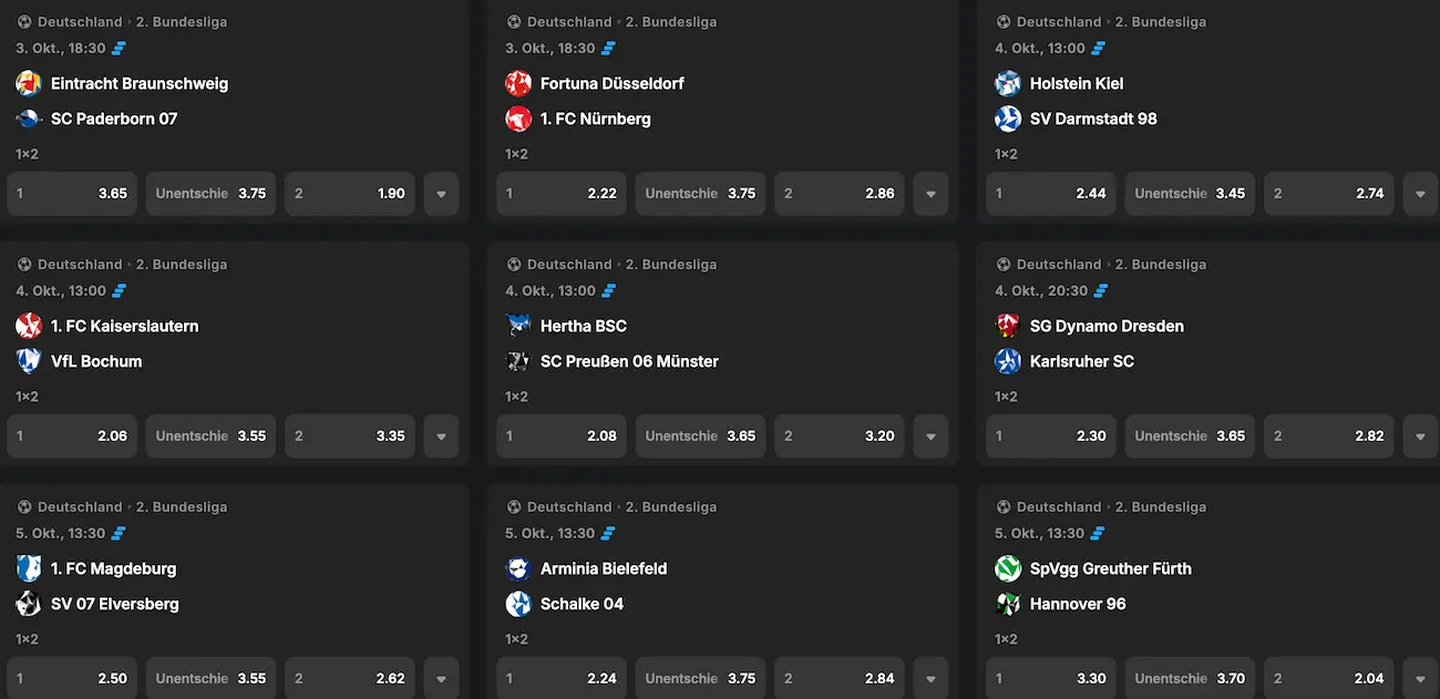 2. Bundesliga Quoten bei Betblast