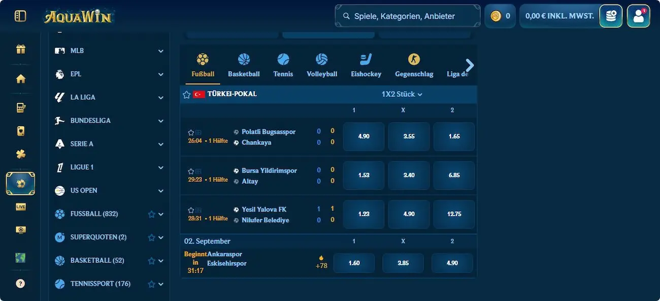 Das Sportwetten Angebot bei AquaWin im Test
