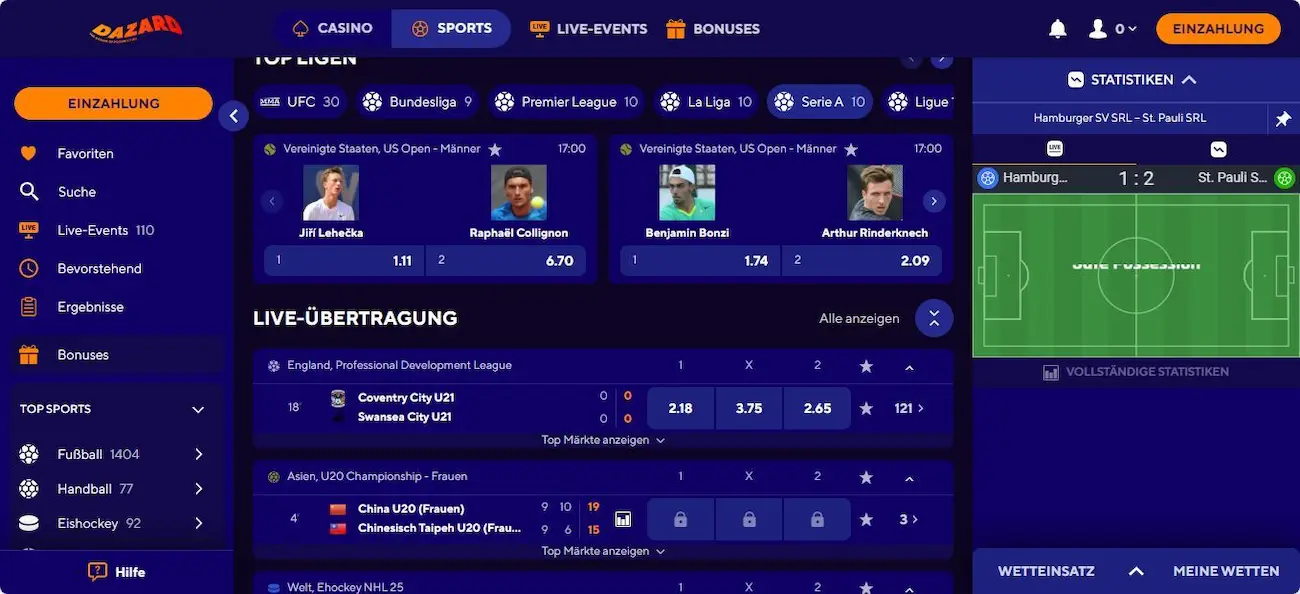 Dazard Sportwetten Angebot