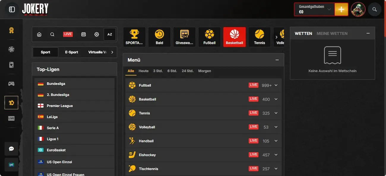 Jokery Sportwetten Angebot