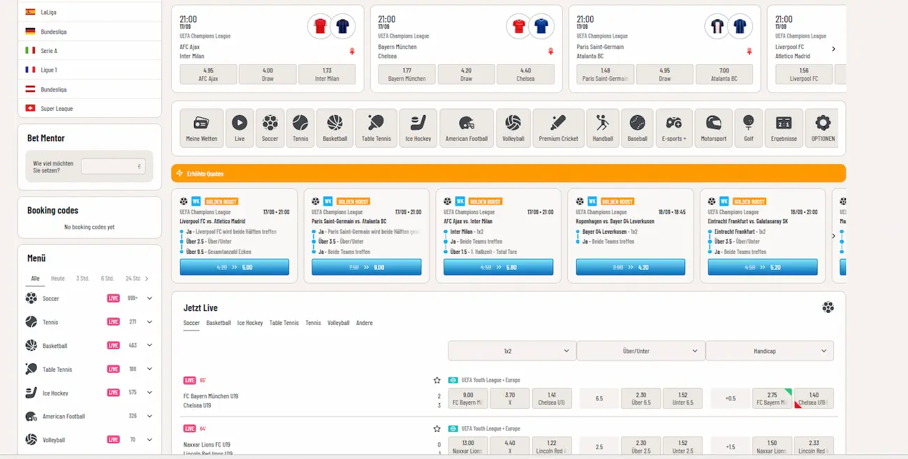 Wyns Sportwetten - Das Angebot // Bild: Eigenes