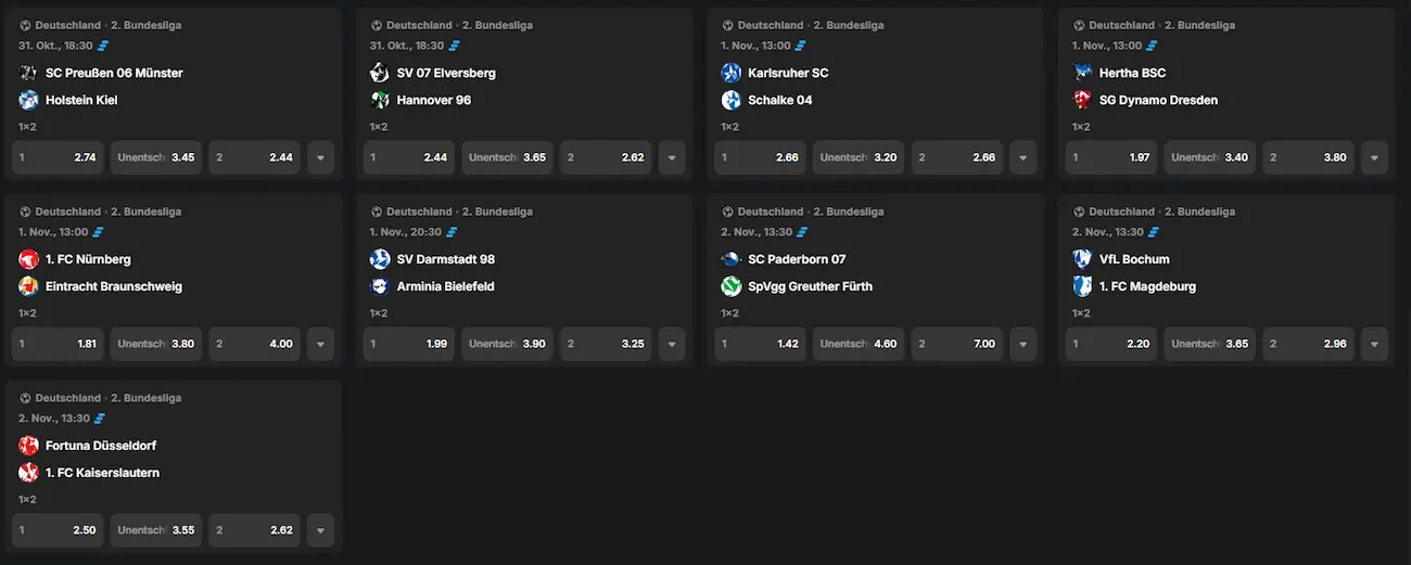 2. Bundesliga Quoten zum 11. Spieltag