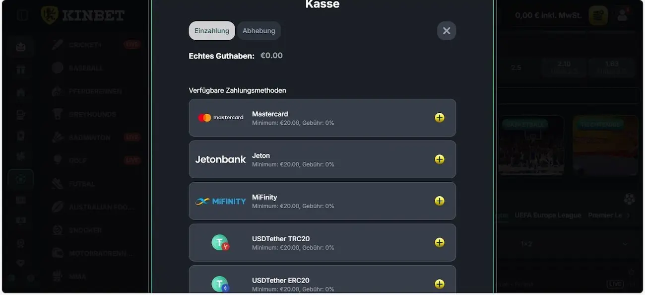 KinBet Test der Einzahlungsmethoden