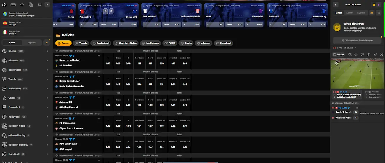 MegaRich Sportwetten Angebot