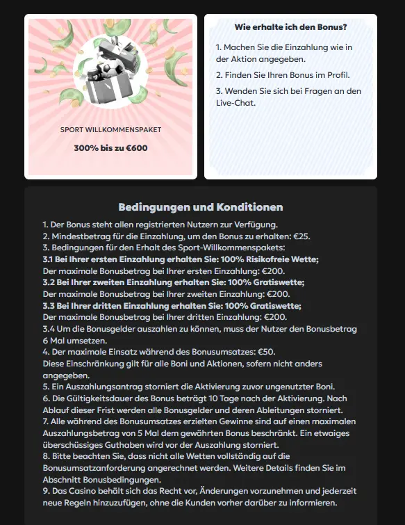 MegaRich Bonus für Sportwetten
