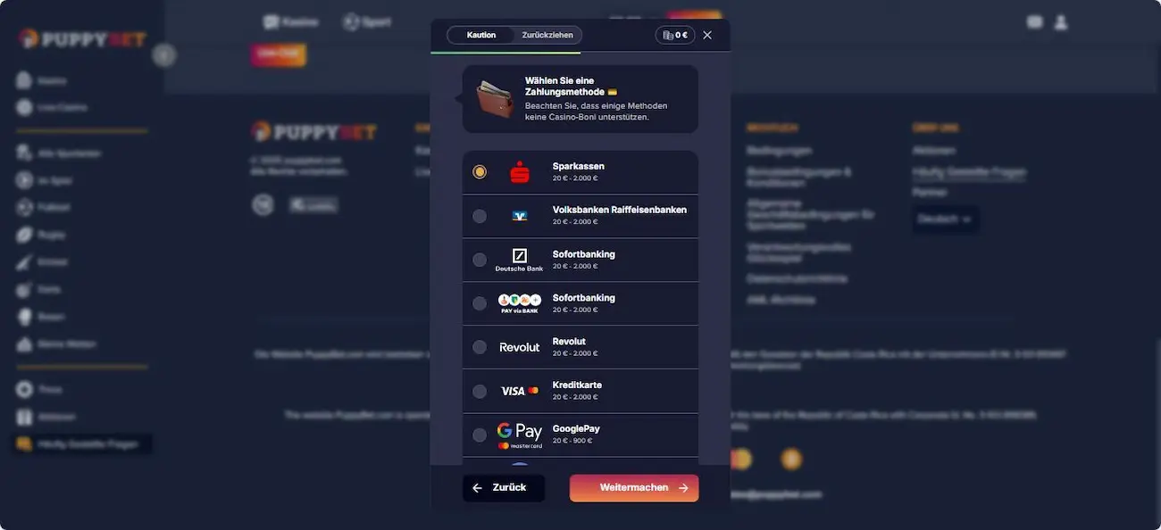 PuppyBet Ein- und Auszahlung Erfahrungen