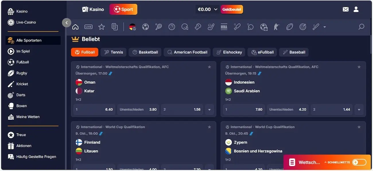 PuppyBet Sportwetten Angebot