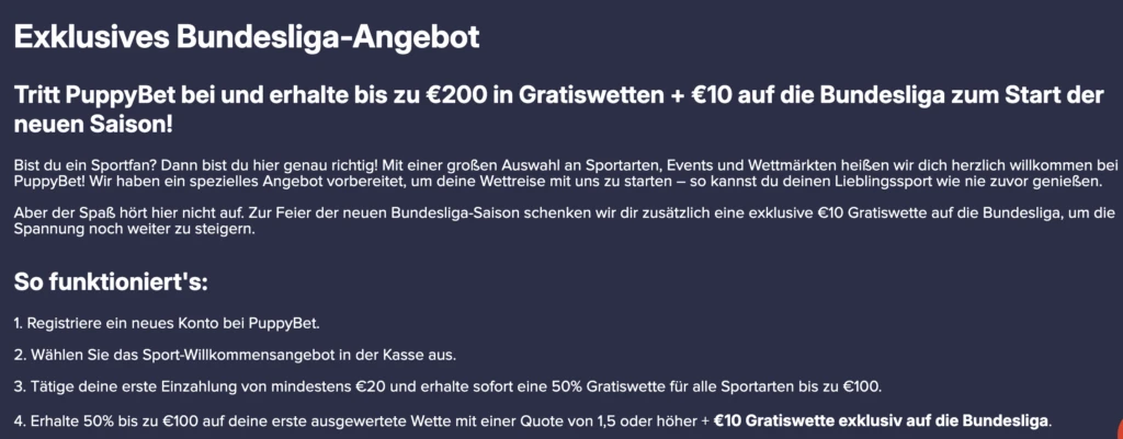 Puppybet Willkommensbonus