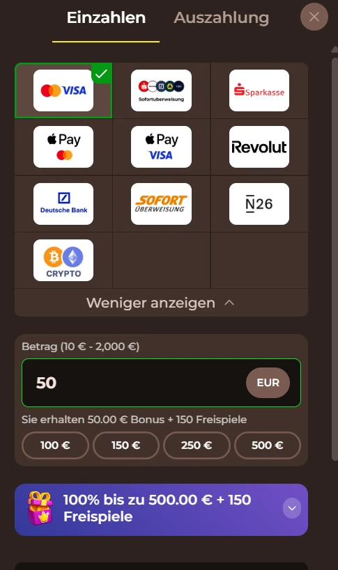 Roulettino Test der Einzahlungsmethoden
