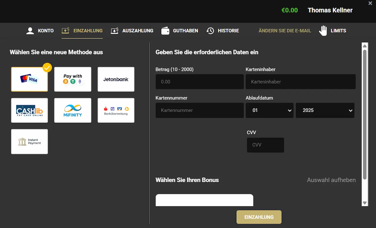 Woopwin Test der Einzahlung