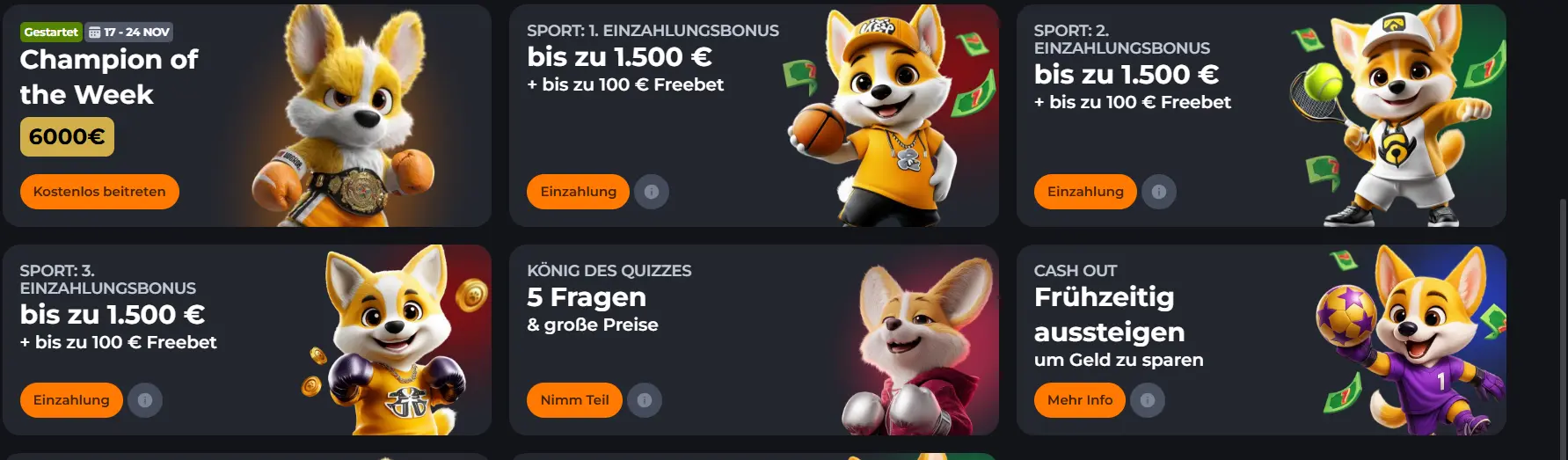 Corgibet Bonus Übersicht