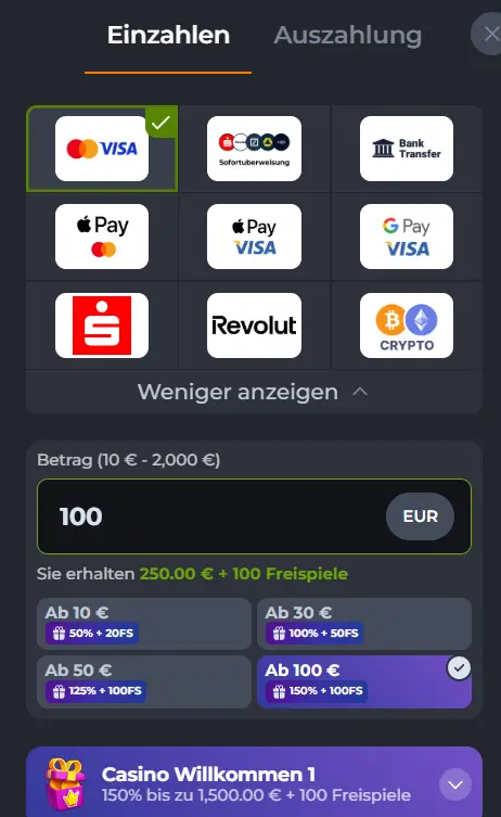 Corgibet Test der Einzahlung