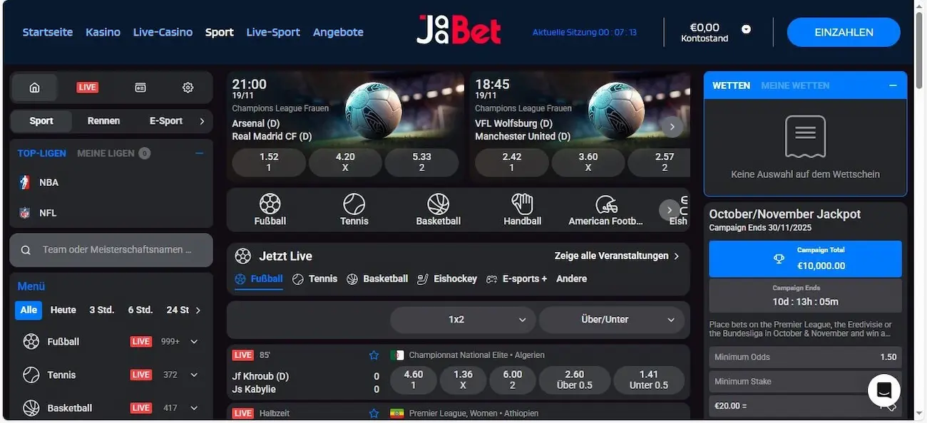 JaaBet Sportwetten Angebot