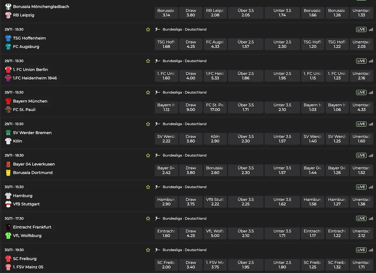 Bundesliga Quoten zum 12. Spieltag // Bild: Betovo