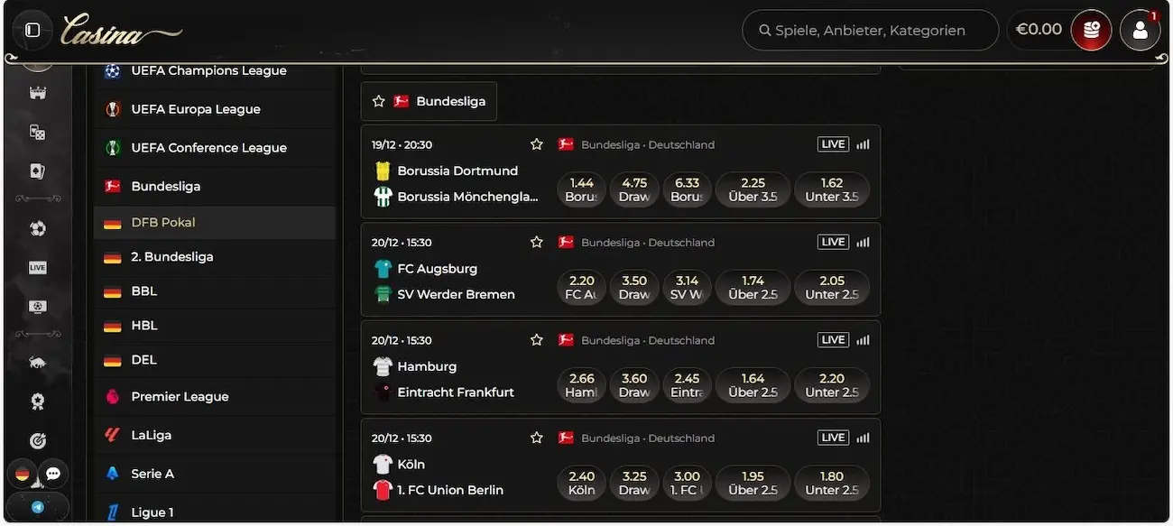 Casina Sportwetten Angebot