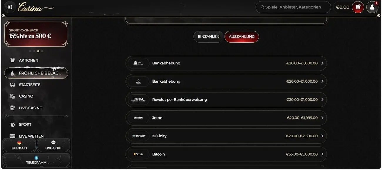 Casina Auszahlungen: Erfahrungen bei der Abbuchung