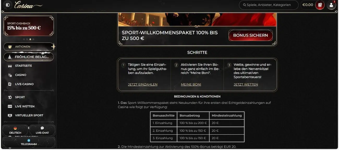 Casina Bonus für Neukunden