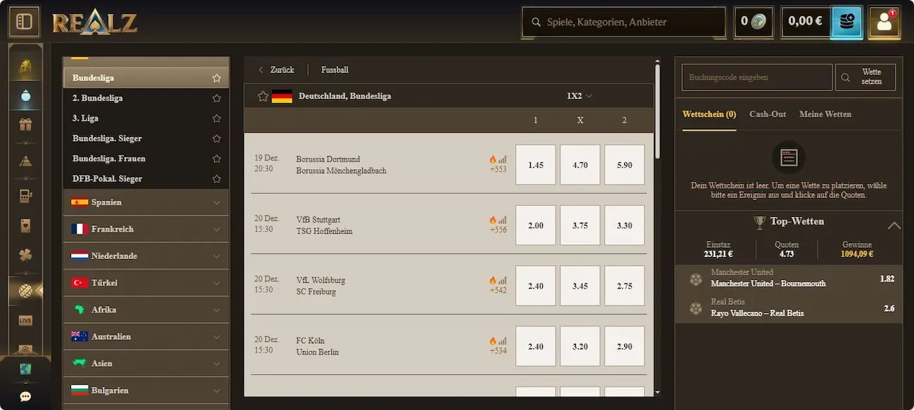 Realz Sportwetten Angebot