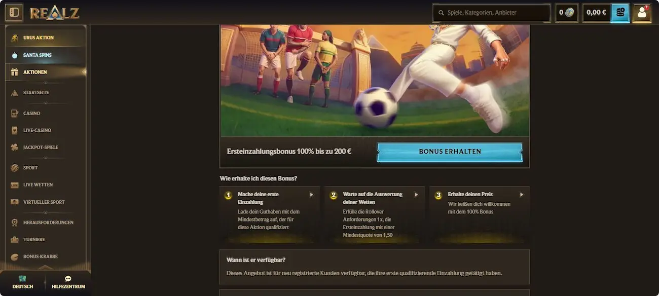Realz Sportwetten Bonus
