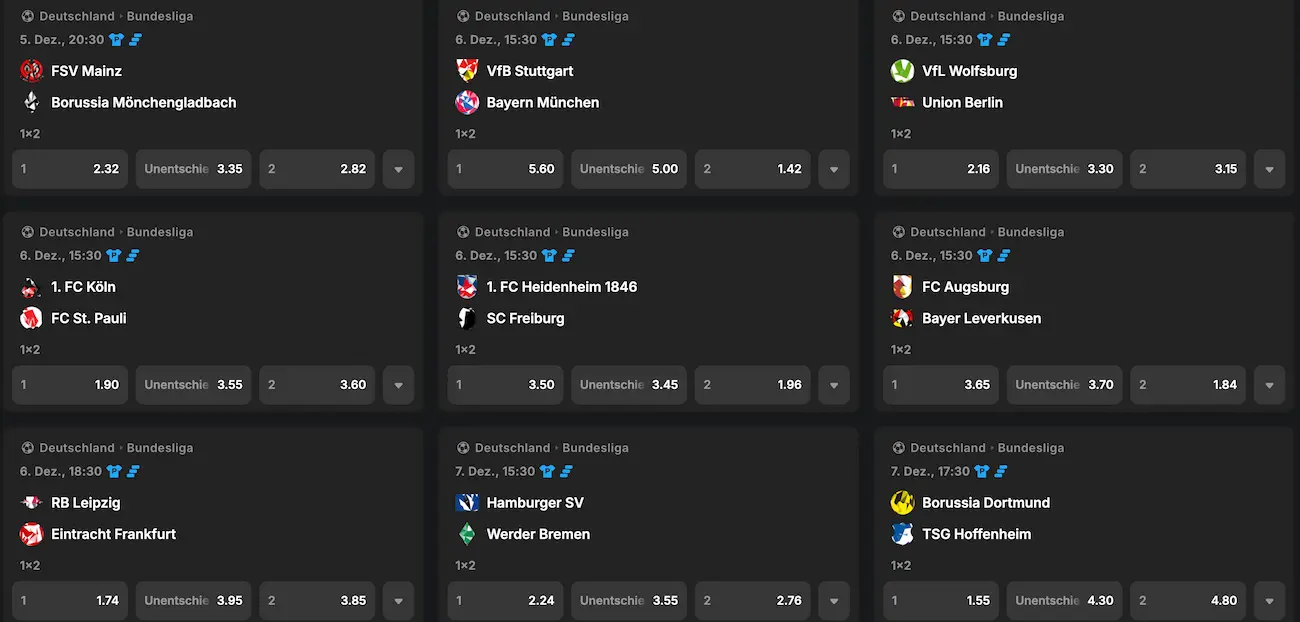 Bundesliga Quoten zum 13. Spieltag // Bild: Betblast