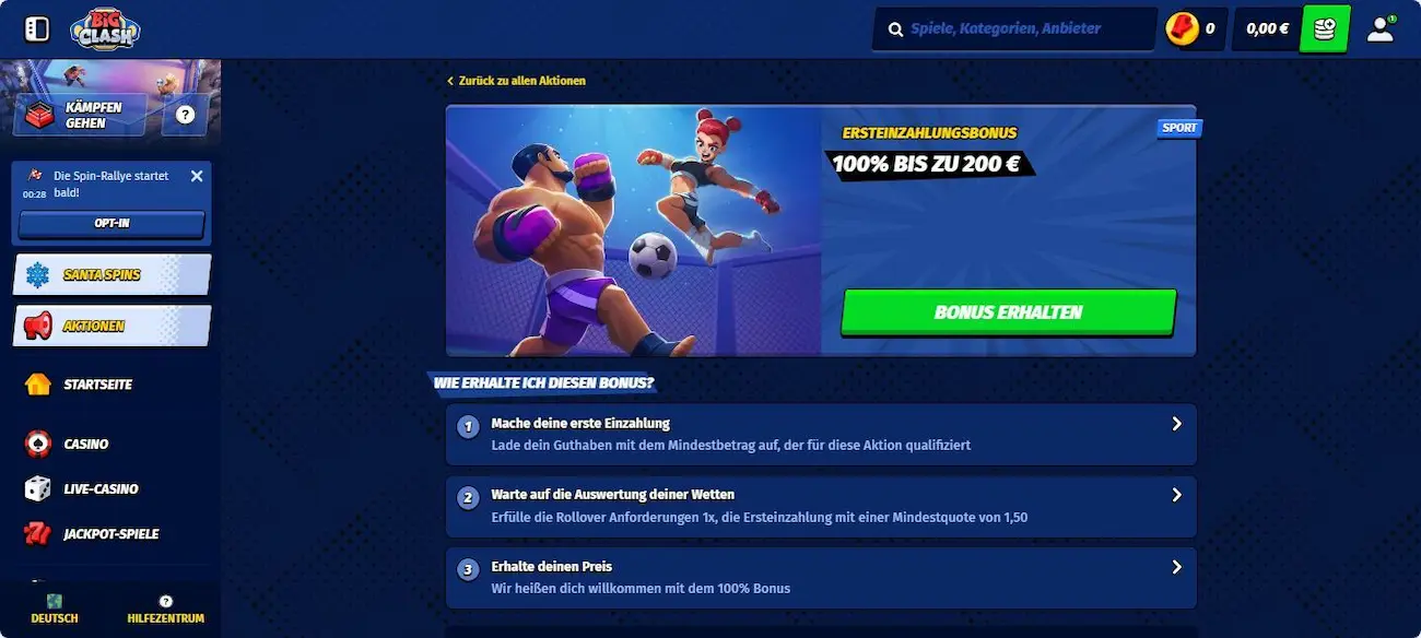 BigClash Bonus: 100 % bis zu 200 Euro für Neukunden