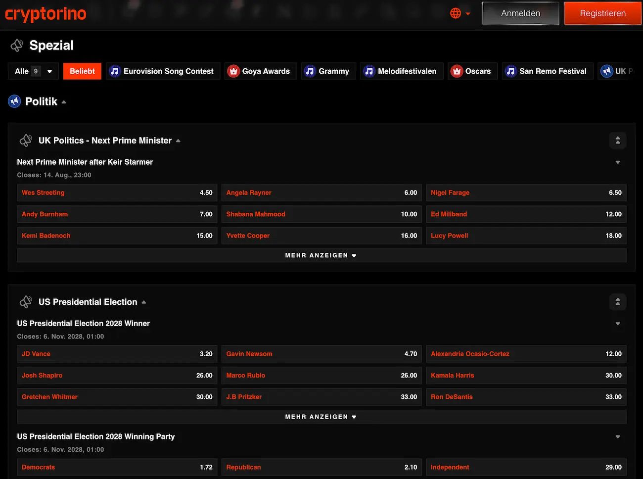 Cryptorino Spezialwetten