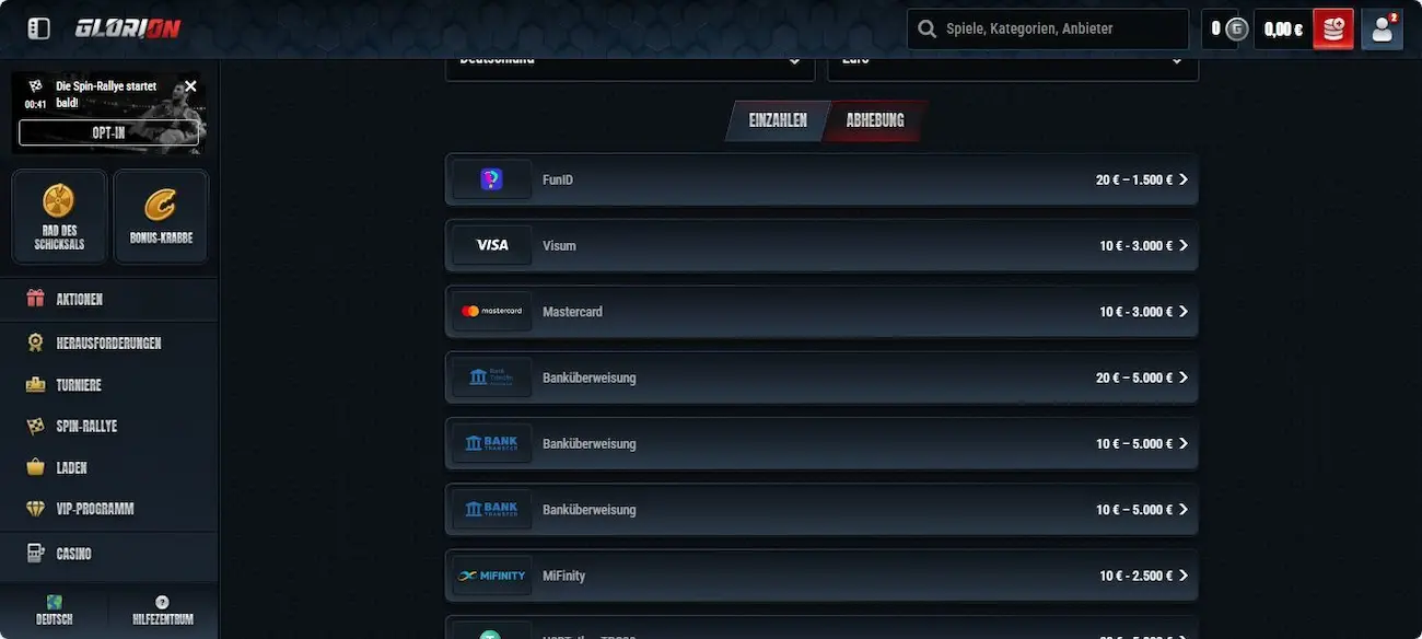 Glorion Erfahrung mit der Auszahlung