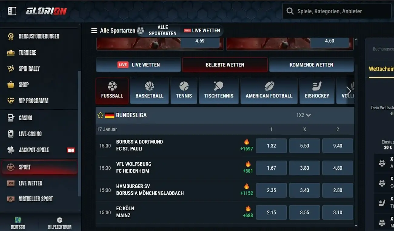 Glorion Sportwetten Angebot
