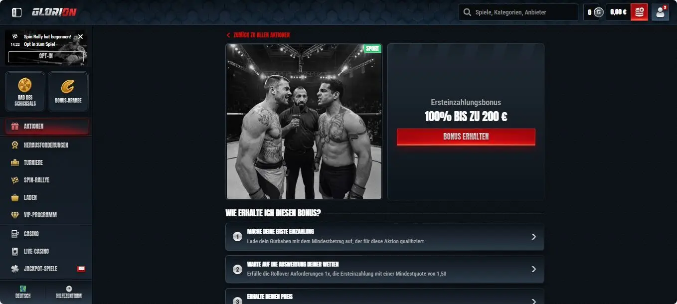 Glorion Bonus für Sportwetten