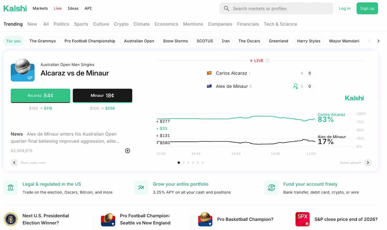 Kalshi Deutschland: So sieht die Startseite aus