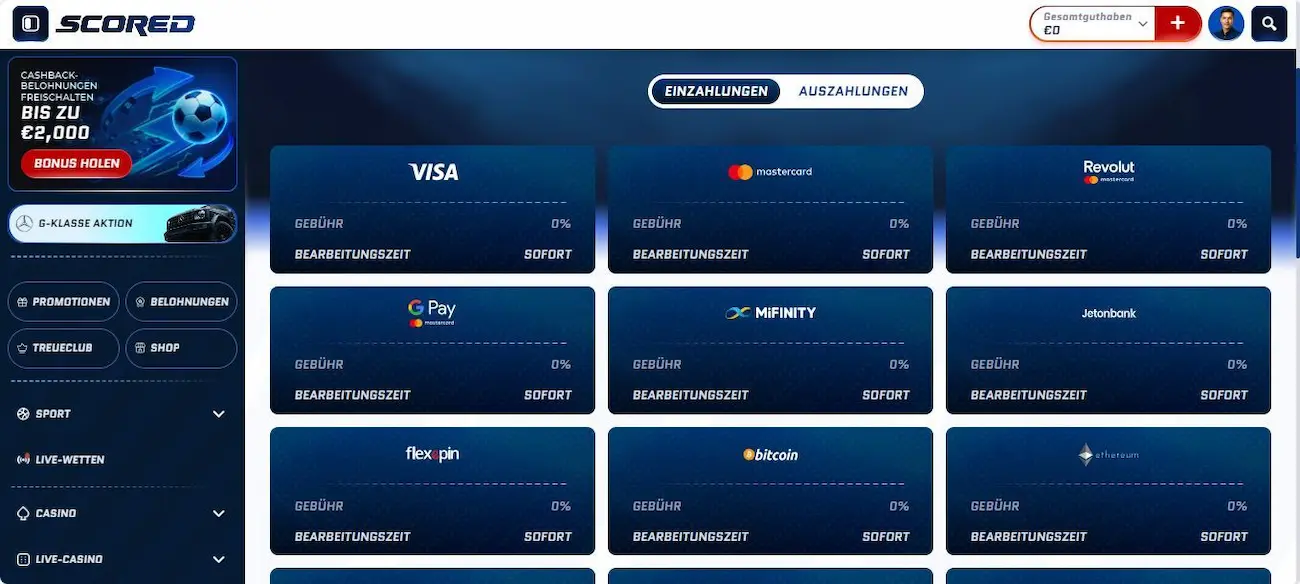 Scored Test der Einzahlungsmethoden