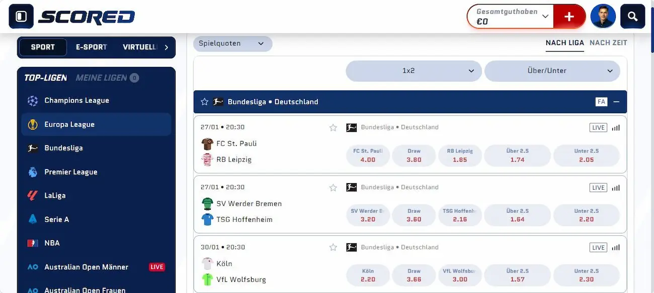 Scored Sportwetten Angebot