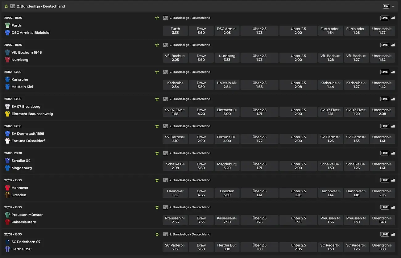 2. Bundesliga Quoten zum 23. Spieltag // Bild: Betovo