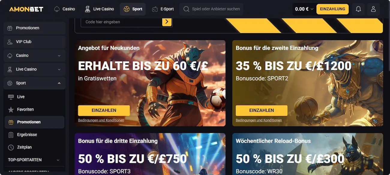 AmonBet Bonus für Neukunden