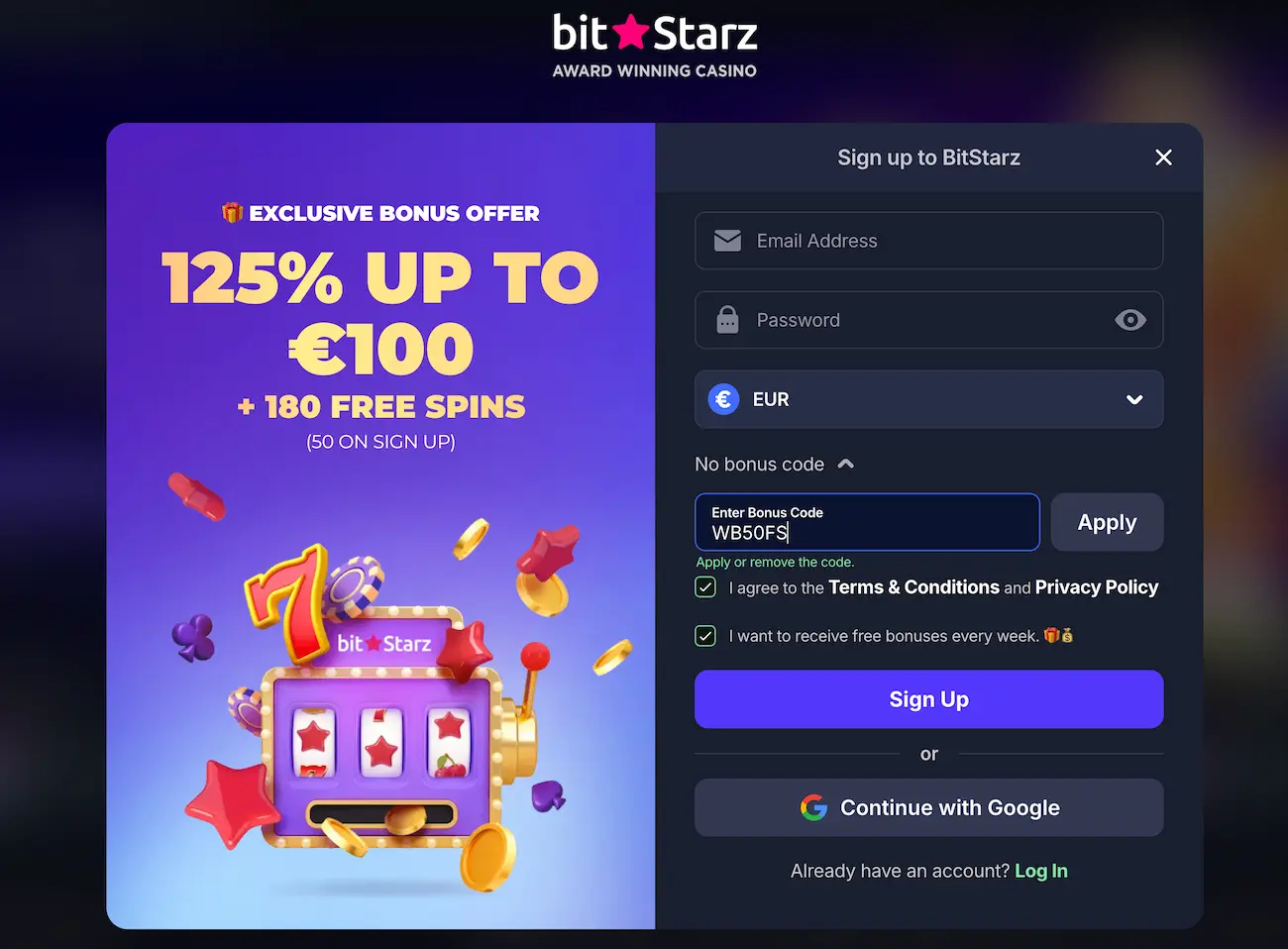 Der BitStarz Bonus Code // Bild: BitStarz