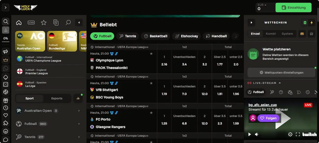 HolyLuck Sportwetten Angebot