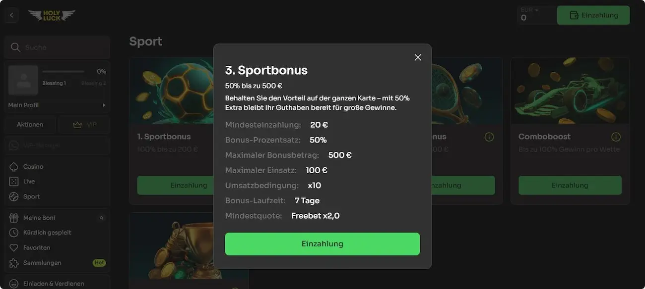 HolyLuck Sportwetten Neukundenbonus - Part III