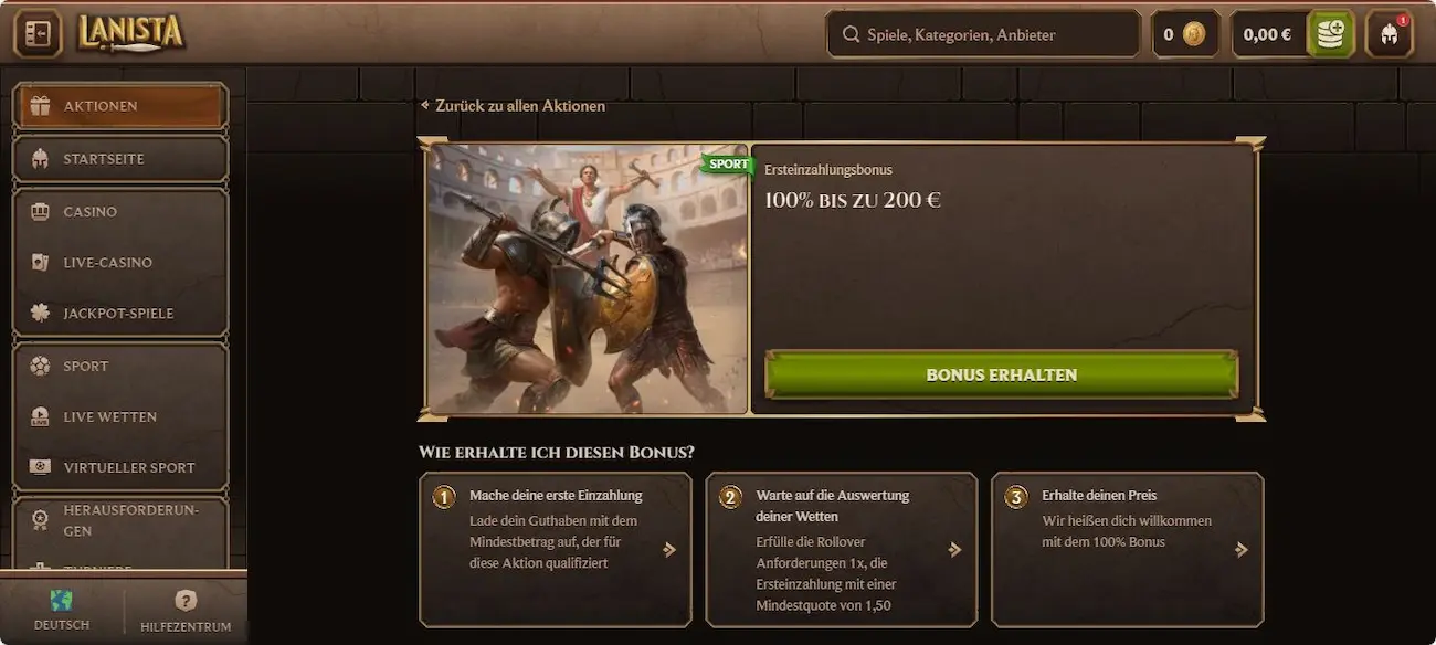 Lanista Bonus für Neukunden