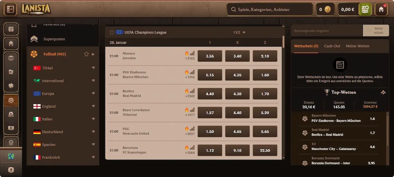 Lanista Sportwetten Angebot