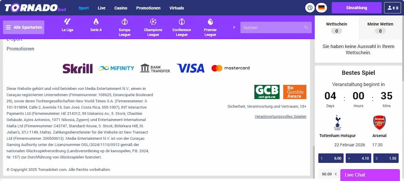 TornadoBet Lizenz